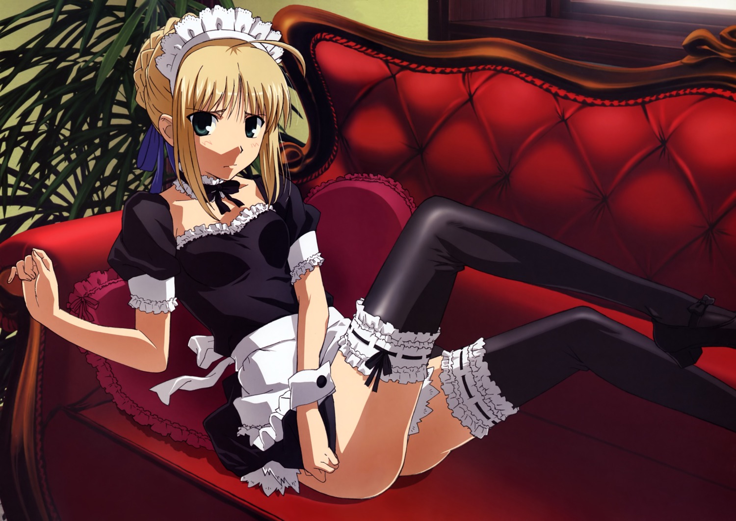 fate/stay_night garter maid motomura_kouichi saber thighhighs