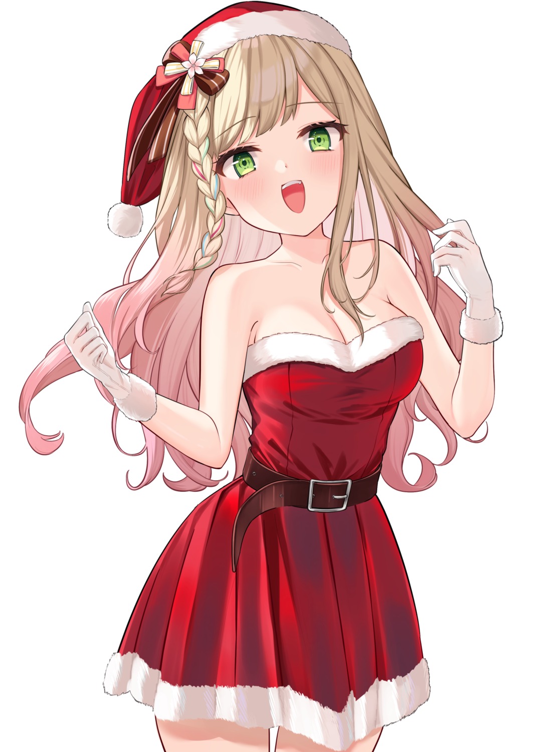 amaimomo christmas cleavage dress hololive momosuzu_nene no_bra