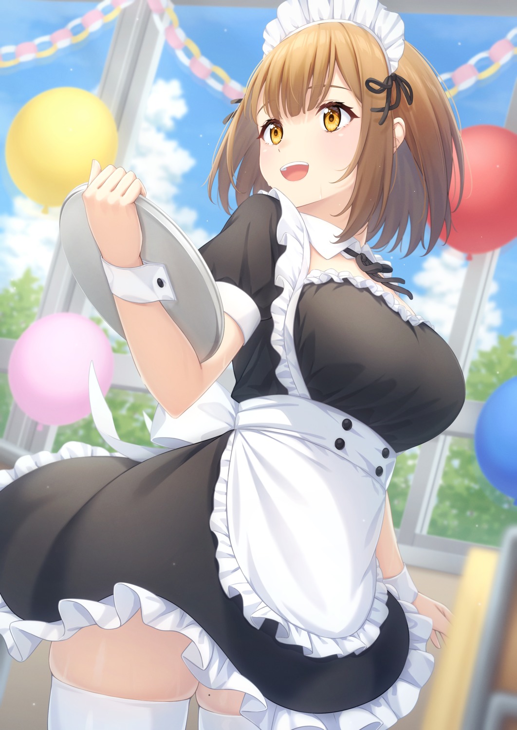 maid ochiai_miyabi skirt_lift thighhighs waitress