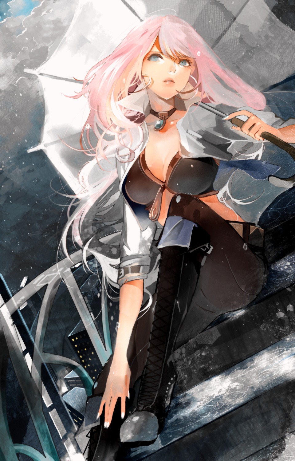 bra cleavage hebi megurine_luka open_shirt pantyhose vocaloid