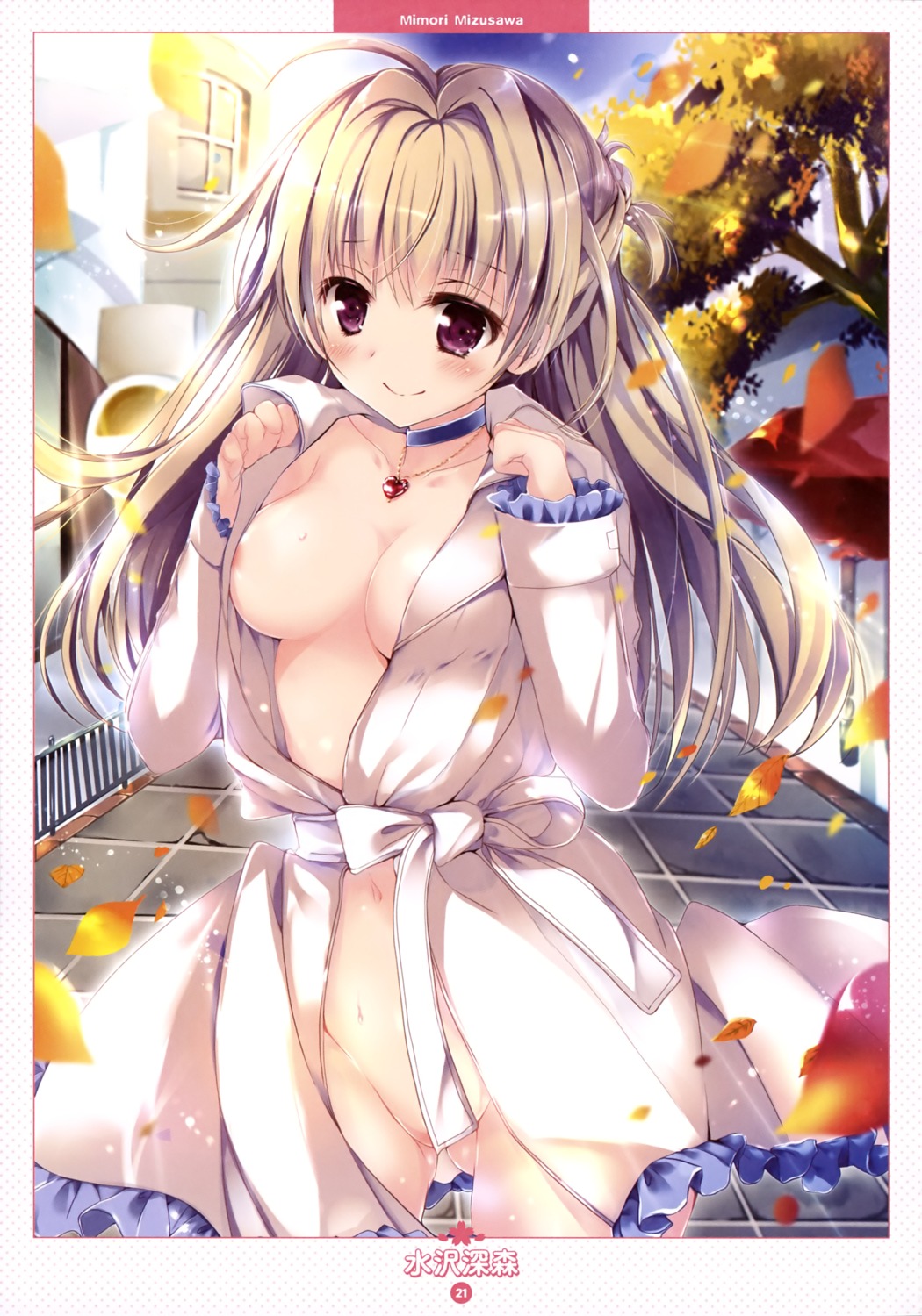 areola bottomless breasts mizusawa_mimori no_bra open_shirt robe undressing