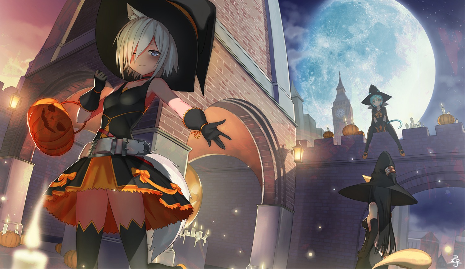 animal_ears ccaw dress halloween nekomimi tail thighhighs witch