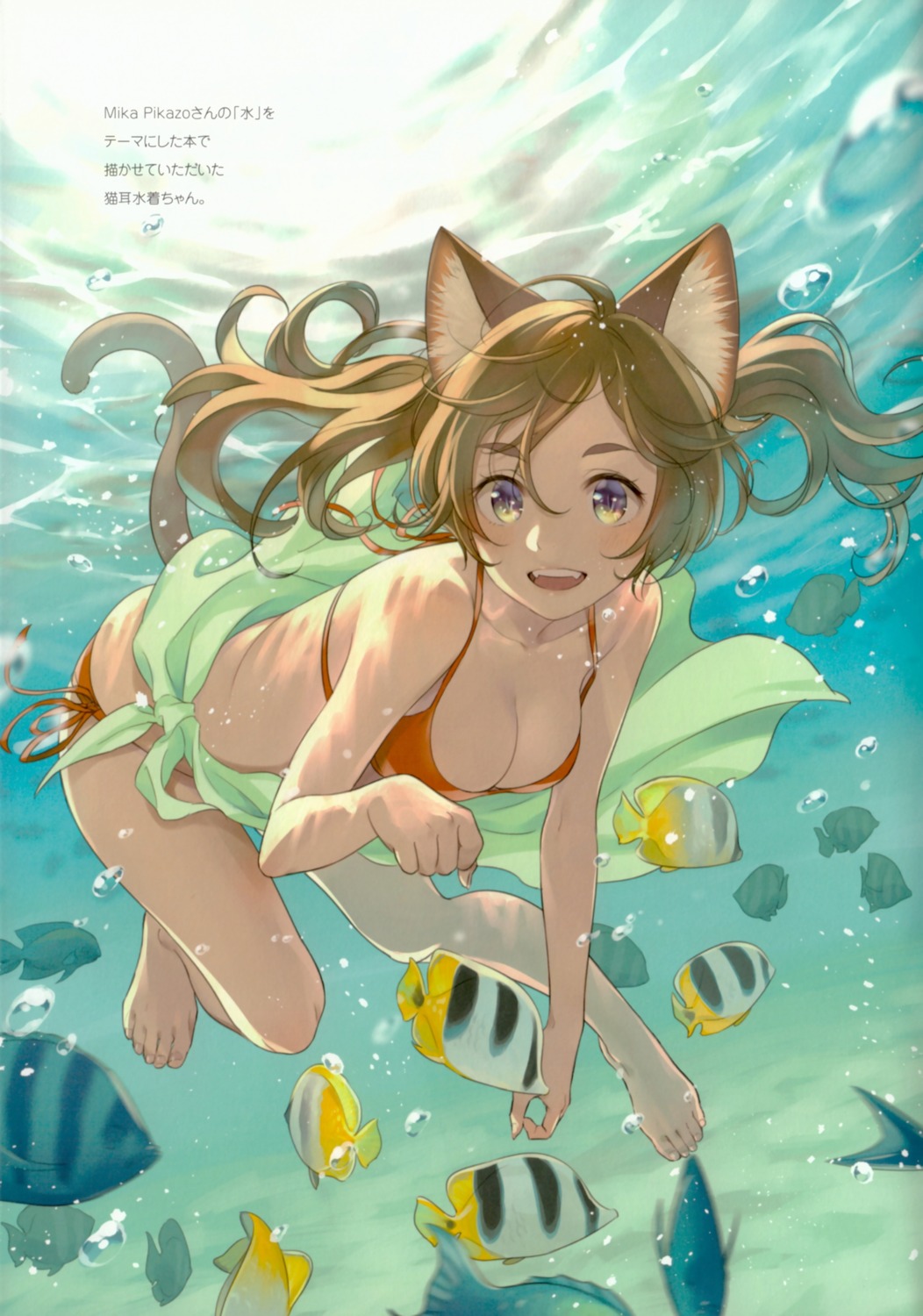 animal_ears bikini canvas morikura_en nekomimi skirt_lift swimsuits tail