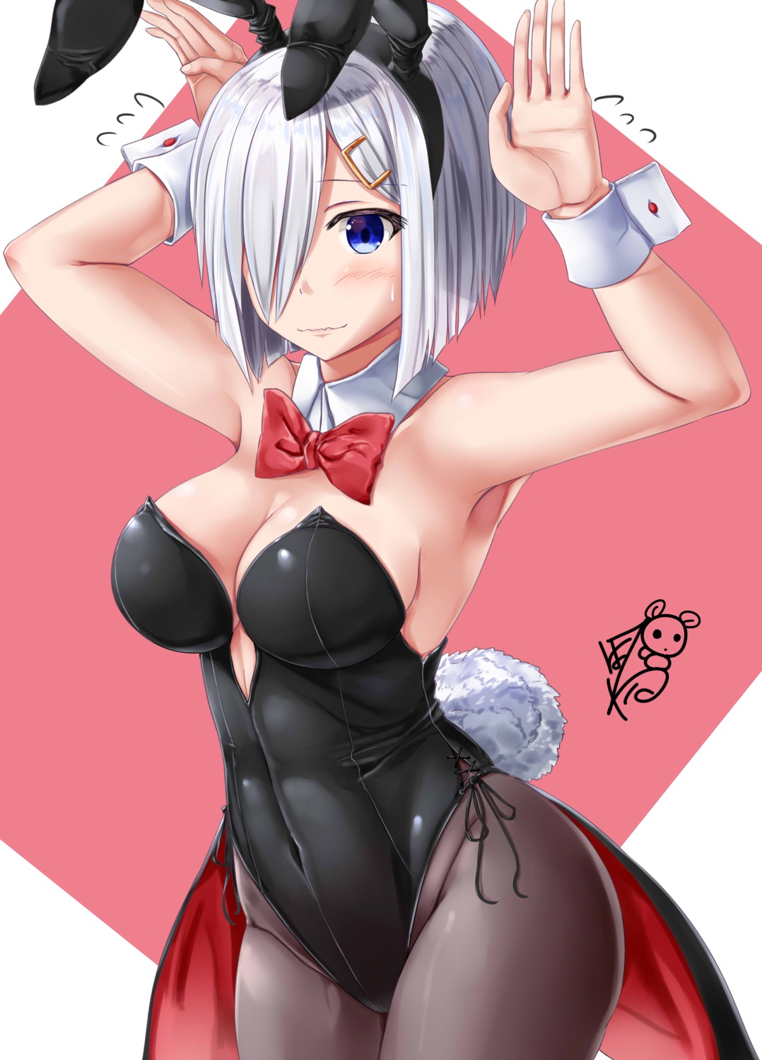 animal_ears ayakase_hotaru bunny_ears bunny_girl cleavage hamakaze_(kancolle) kantai_collection no_bra pantyhose tail