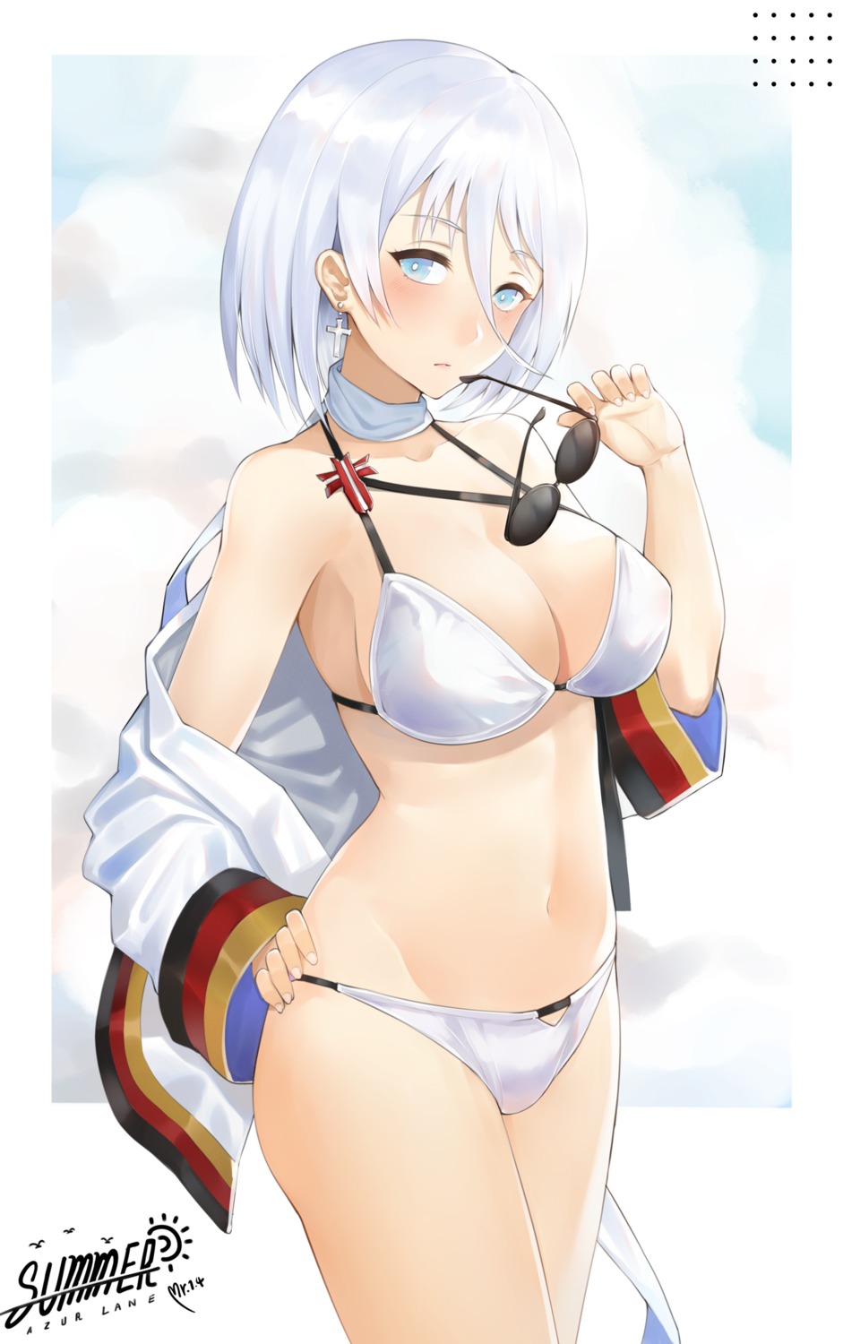 azur_lane bikini cleavage megane open_shirt swimsuits tirpitz_(azur_lane) yueguang_zhanglang