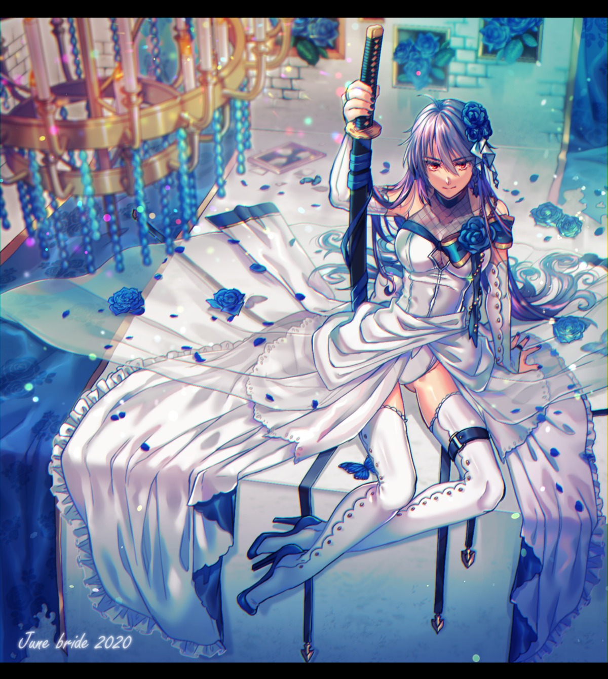 dress garter heels leotard see_through sword tatsuuma_daisuke thighhighs wedding_dress