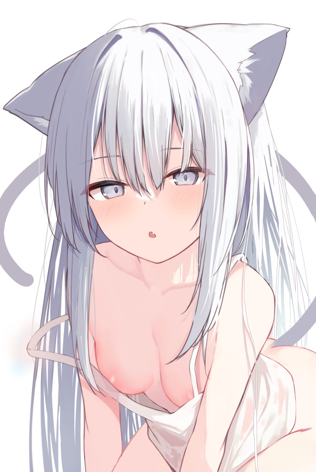 animal_ears areola bottomless loli memekko nekomimi no_bra see_through tail