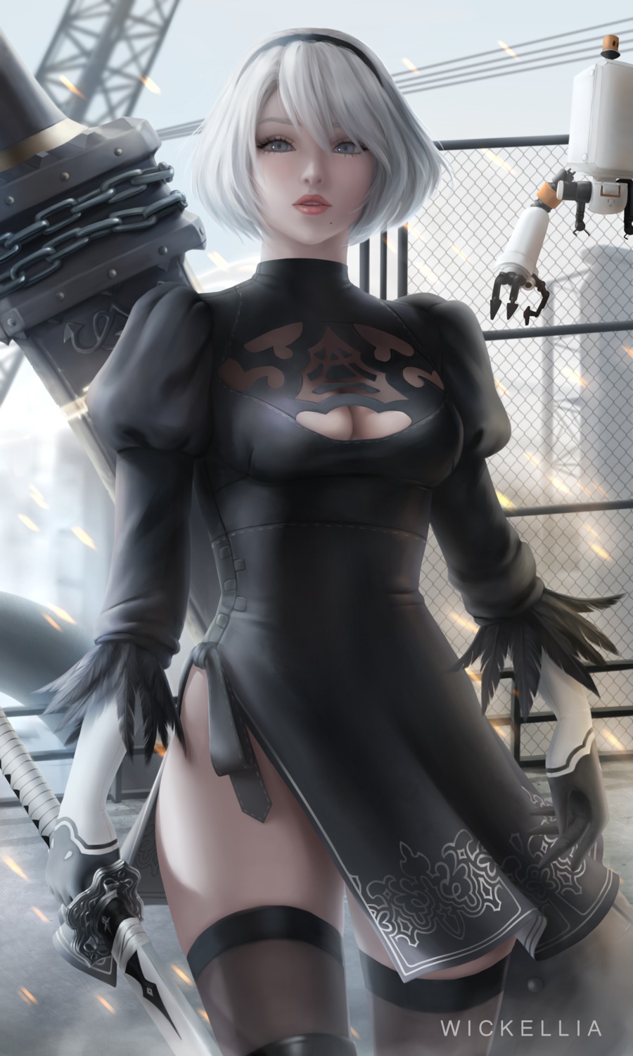 dress no_bra see_through sword thighhighs wickellia