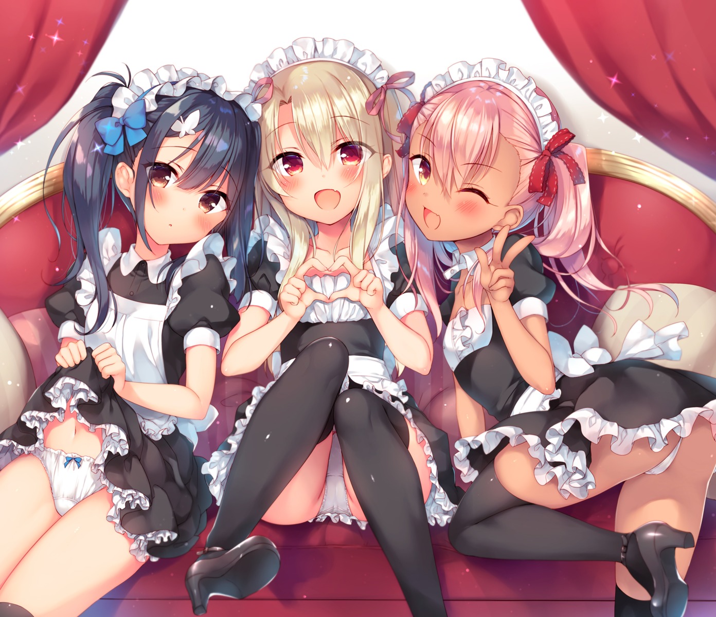 23.4° ass cameltoe chloe_von_einzbern fate/kaleid_liner_prisma_illya fate/stay_night heels ichiri illyasviel_von_einzbern loli maid miyu_edelfelt pantsu skirt_lift thighhighs thong