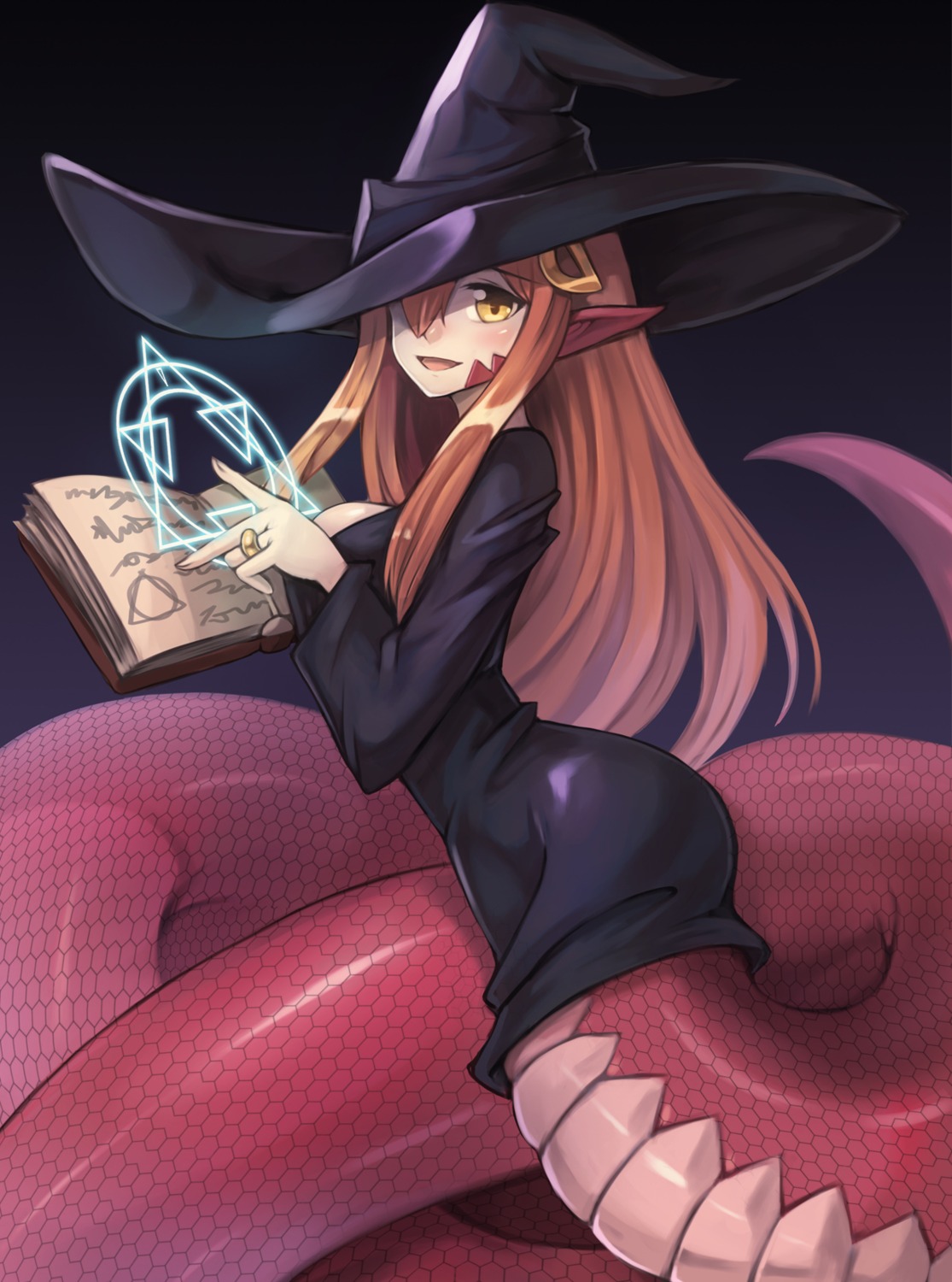 dress miia_(monster_musume) monster_girl monster_musume_no_iru_nichijou pointy_ears sookmo tail witch