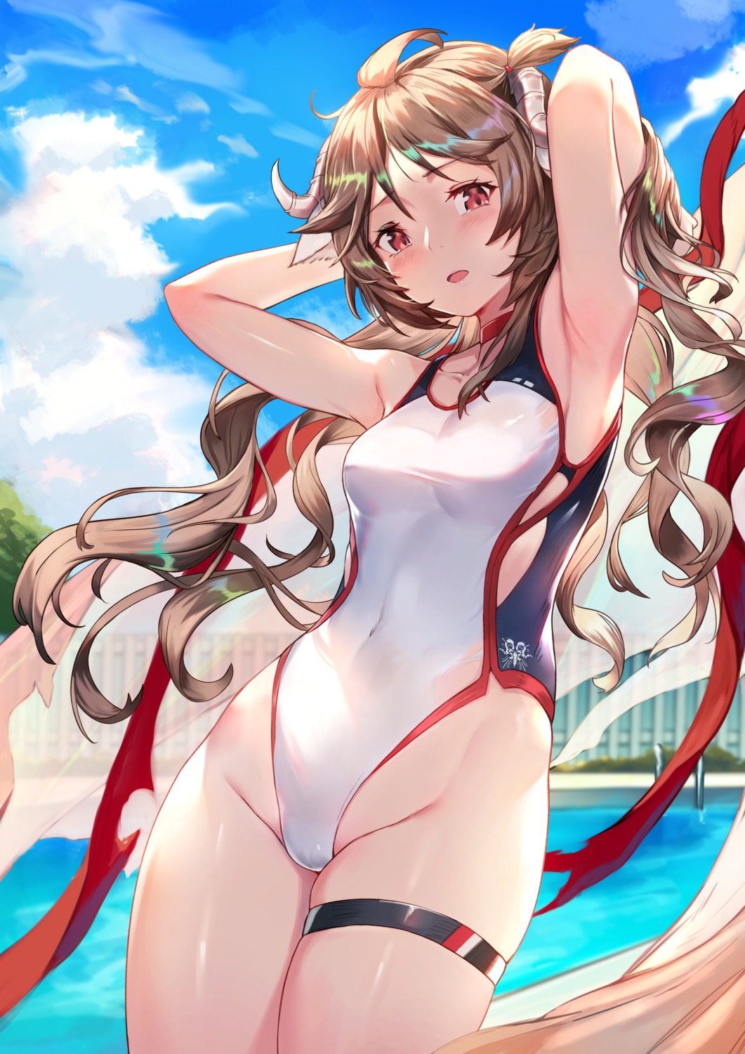 animal_ears arknights cameltoe eyjafjalla_(arknights) garter horns rui_rubellent see_through swimsuits