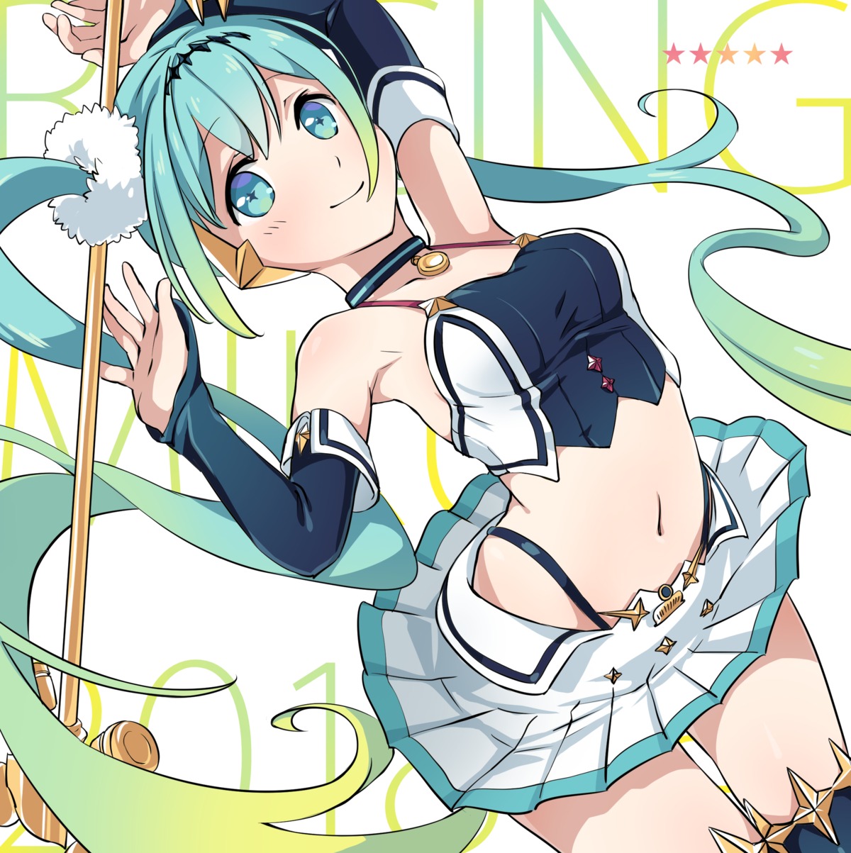 goodsmile_racing hatsune_miku pantsu racing_miku skirt_lift thighhighs vocaloid yuunagi_show