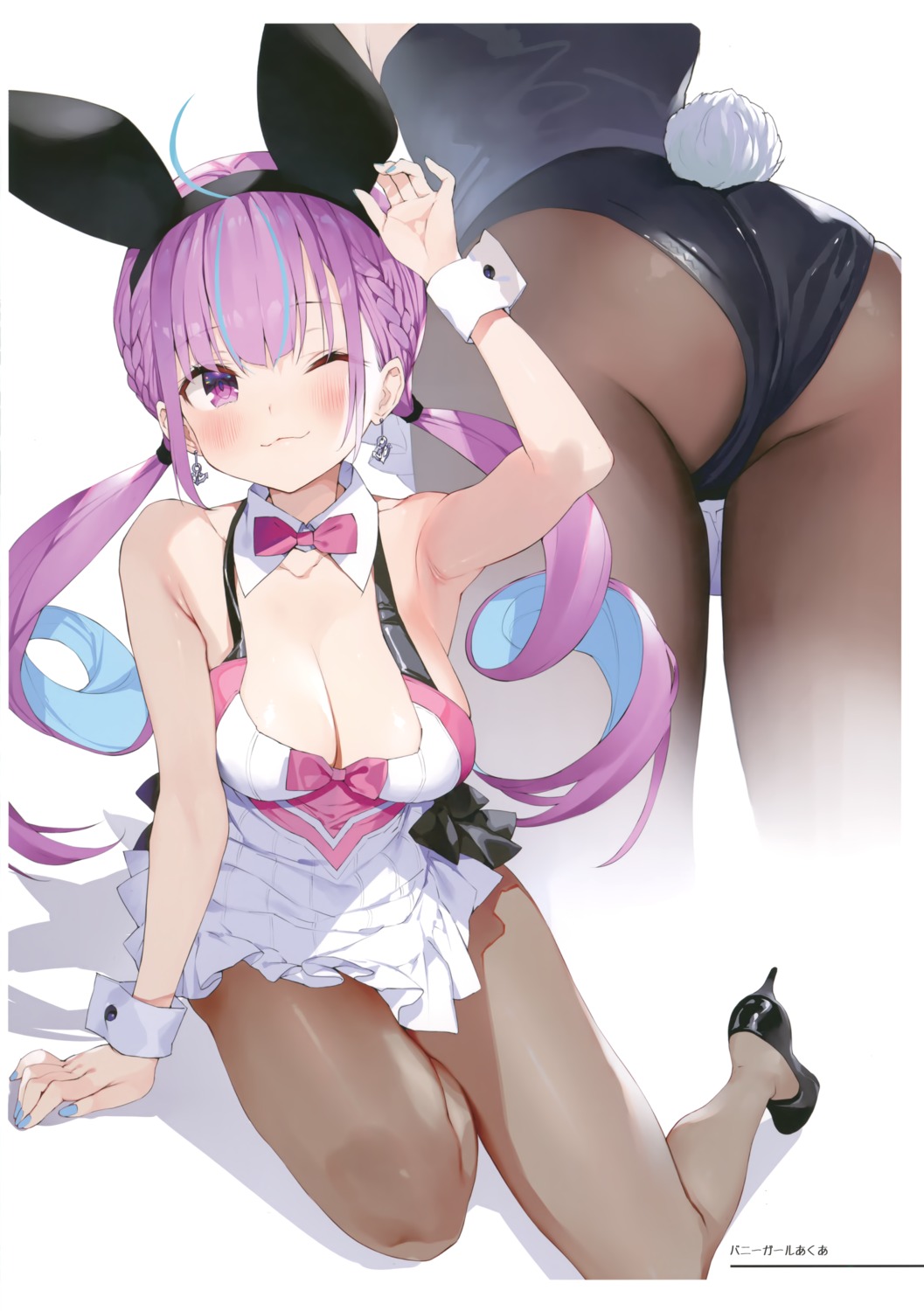 animal_ears ass bunny_ears bunny_girl gaou_(matsulatte) heels hololive macaron_taitei minato_aqua no_bra pantyhose tail