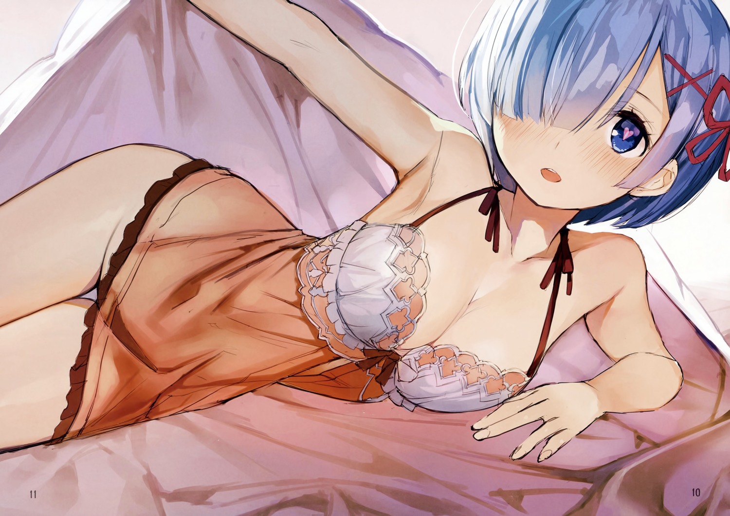 cleavage gaou_(matsulatte) lingerie macaron_taitei nopan re_zero_kara_hajimeru_isekai_seikatsu rem_(re_zero) screening