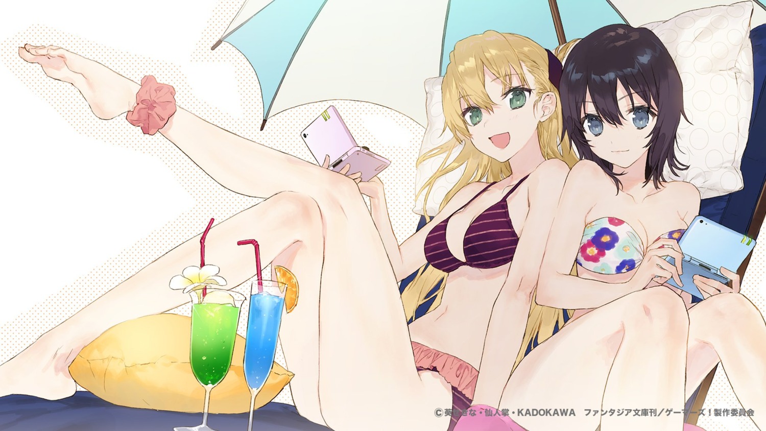 bikini cleavage endcard gamers! hoshinomori_chiaki noco swimsuits tendou_karen