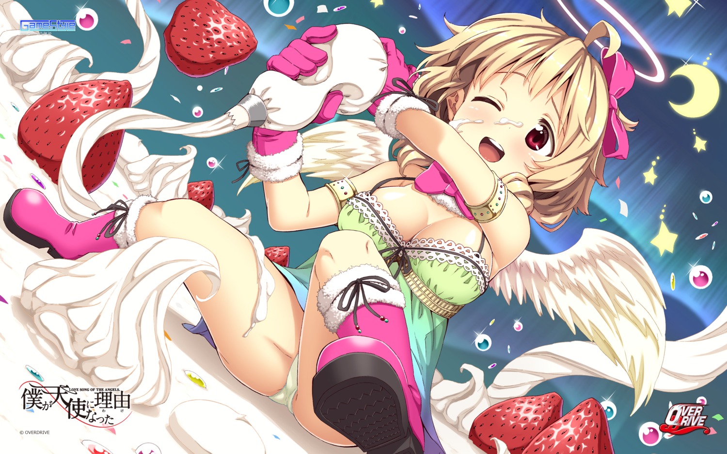 boku_ga_tenshi_ni_natta_wake christmas cleavage cream fujimaru game-style overdrive_(company) pantsu wallpaper wings