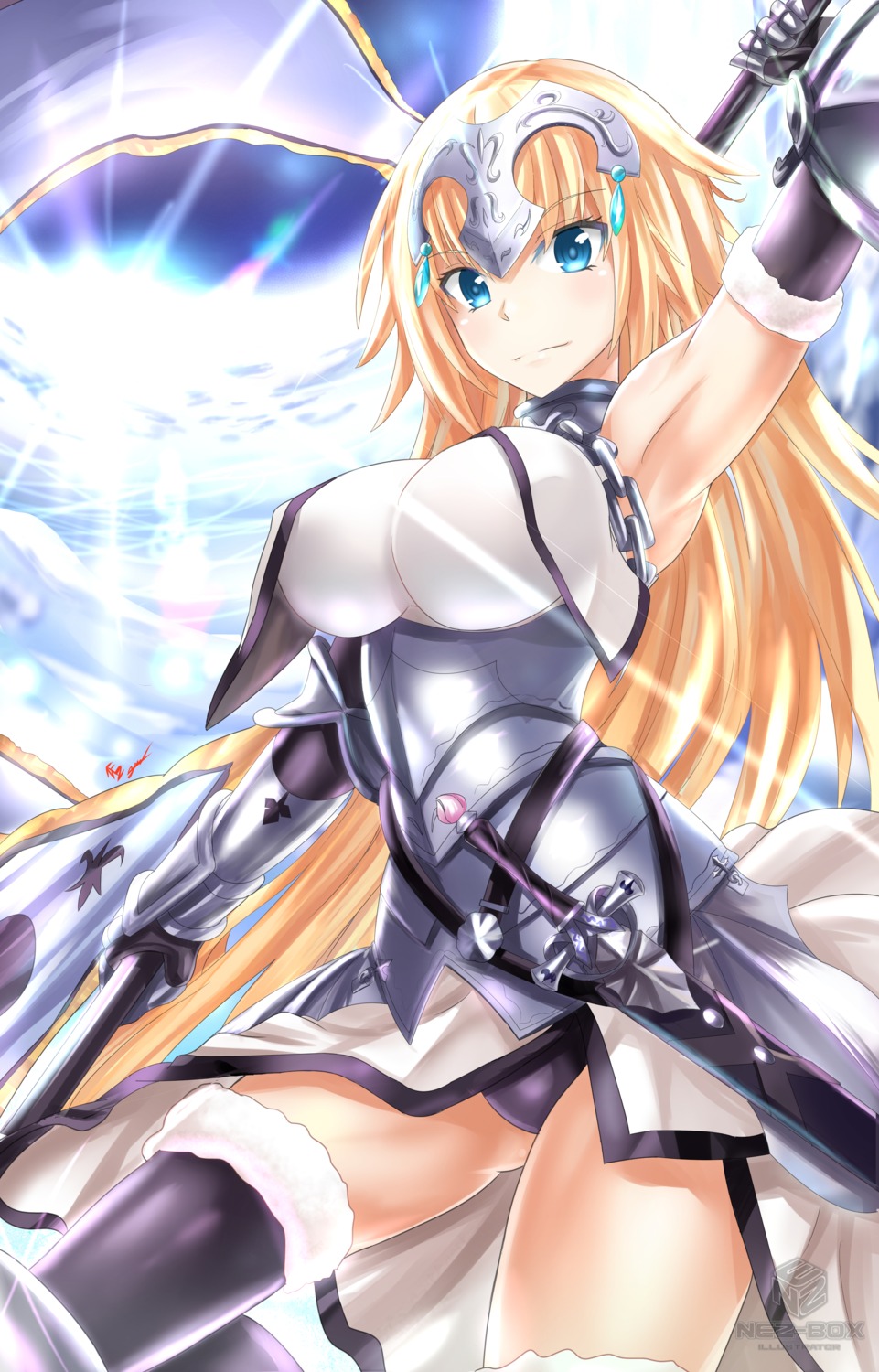 armor fate/apocrypha fate/stay_night jeanne_d'arc jeanne_d'arc_(fate) nez-kun official_watermark pantsu sword thighhighs