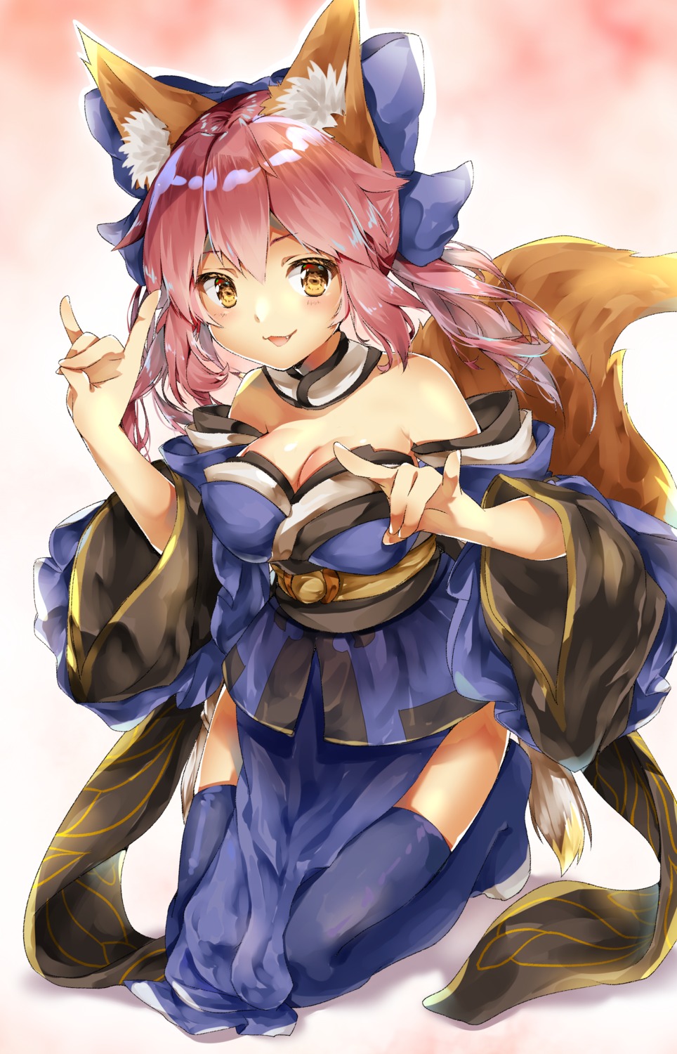 amane_tari animal_ears cleavage fate/extra fate/grand_order fate/stay_night japanese_clothes tail tamamo_no_mae thighhighs