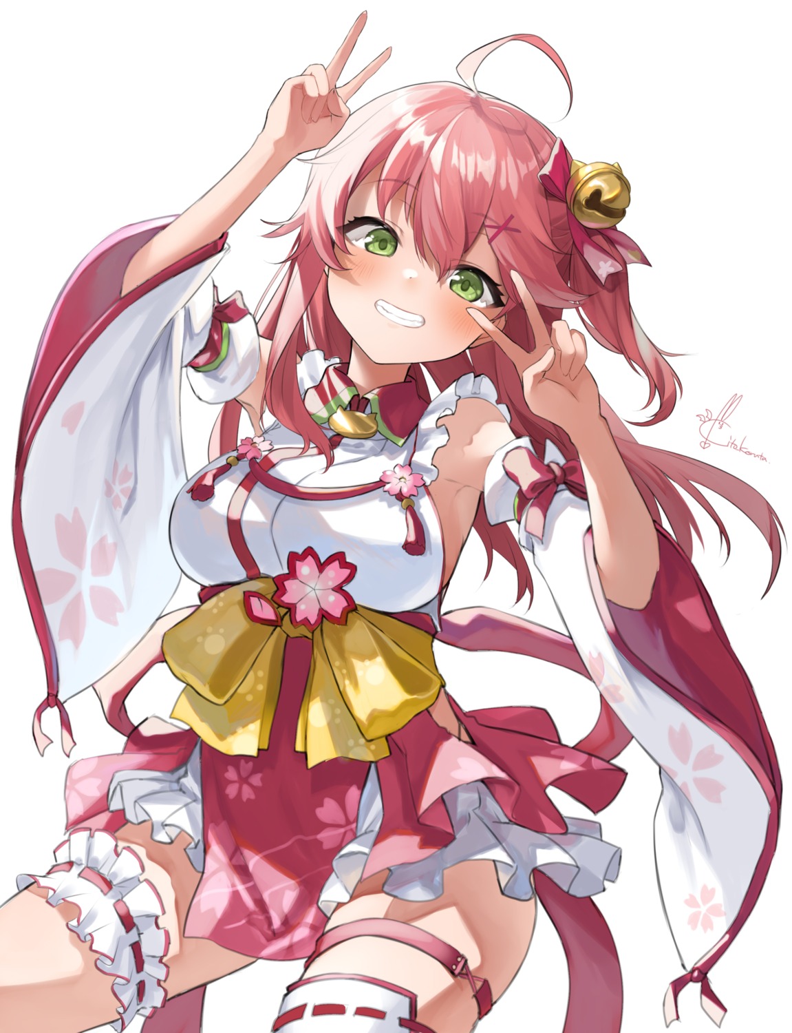 garter hololive japanese_clothes kito_koruta sakura_miko thighhighs