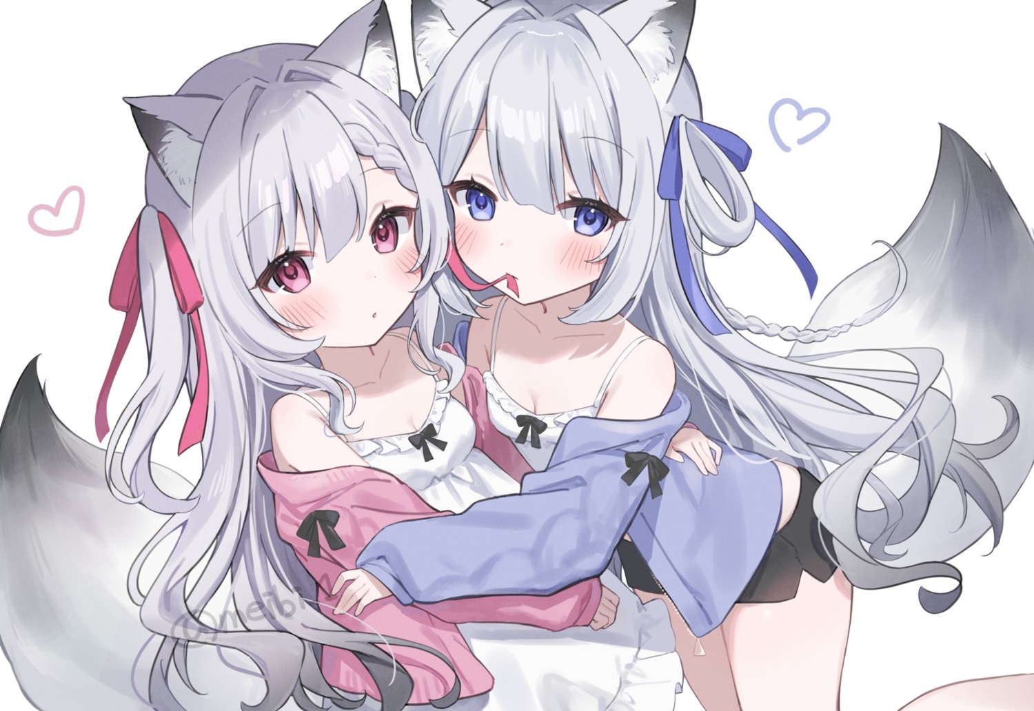 animal_ears kitsune lingerie meibi_1 pajama sweater tail yuri