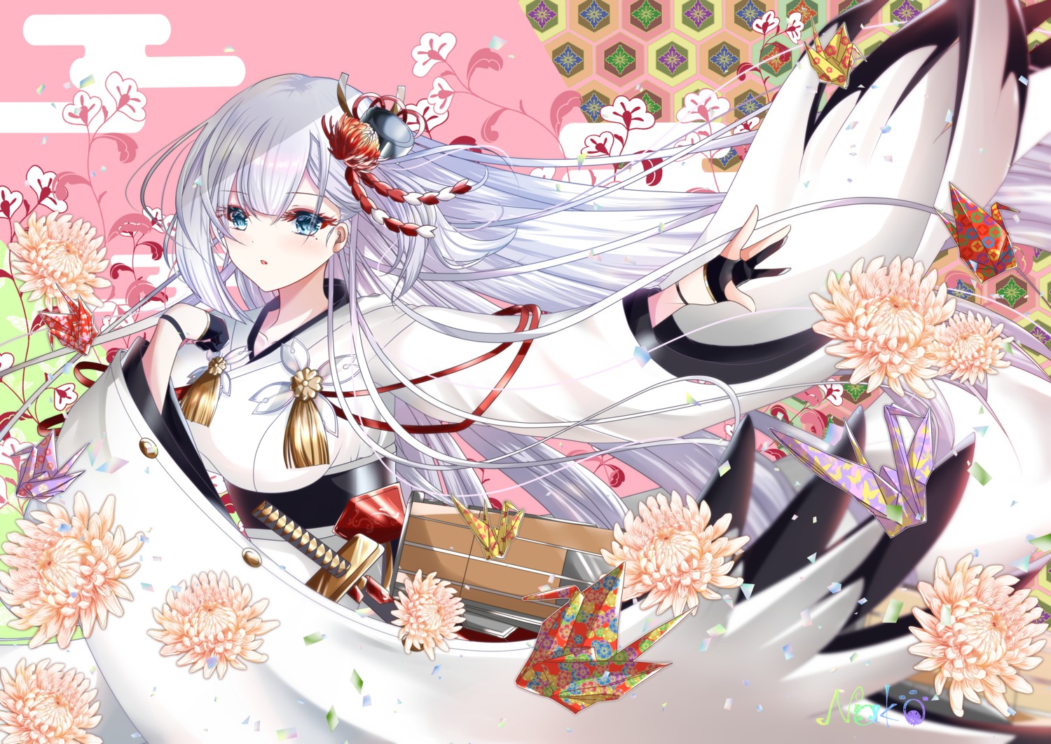 azur_lane japanese_clothes nakonya shoukaku_(azur_lane) sword