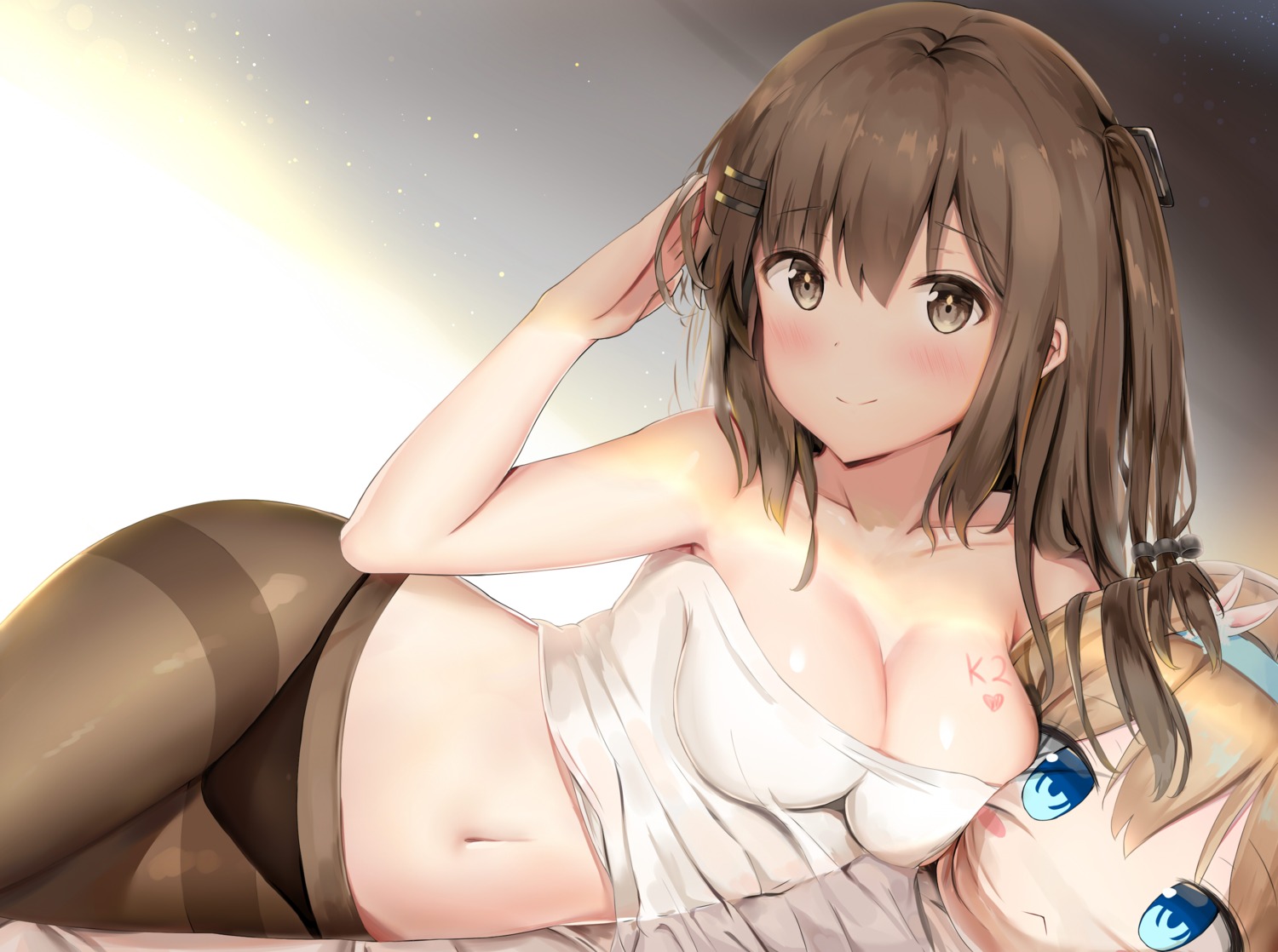 bachibachi_(tisen) cleavage girls_frontline k-2_(girls_frontline) pantsu pantyhose see_through suomi_kp31_(girls_frontline) tattoo