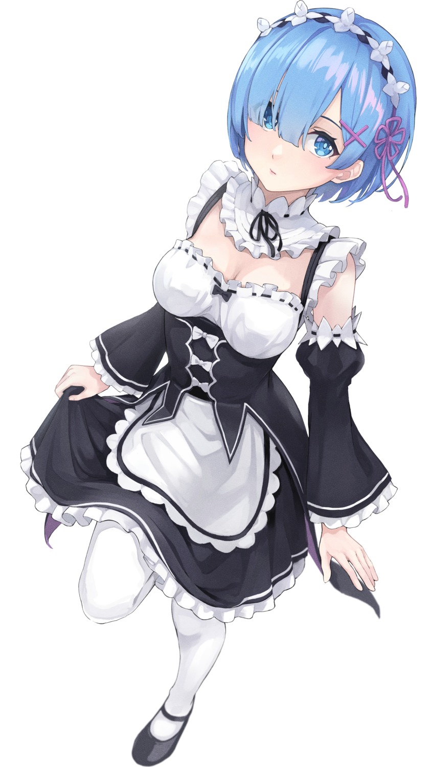 cleavage maid re_zero_kara_hajimeru_isekai_seikatsu rem_(re_zero) skirt_lift sugai_(4ugaii)