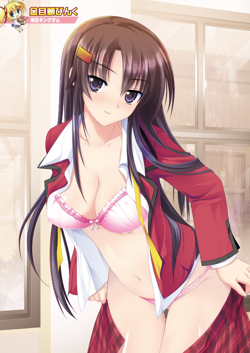 bra cleavage kinmedai_pink open_shirt pantsu seifuku undressing