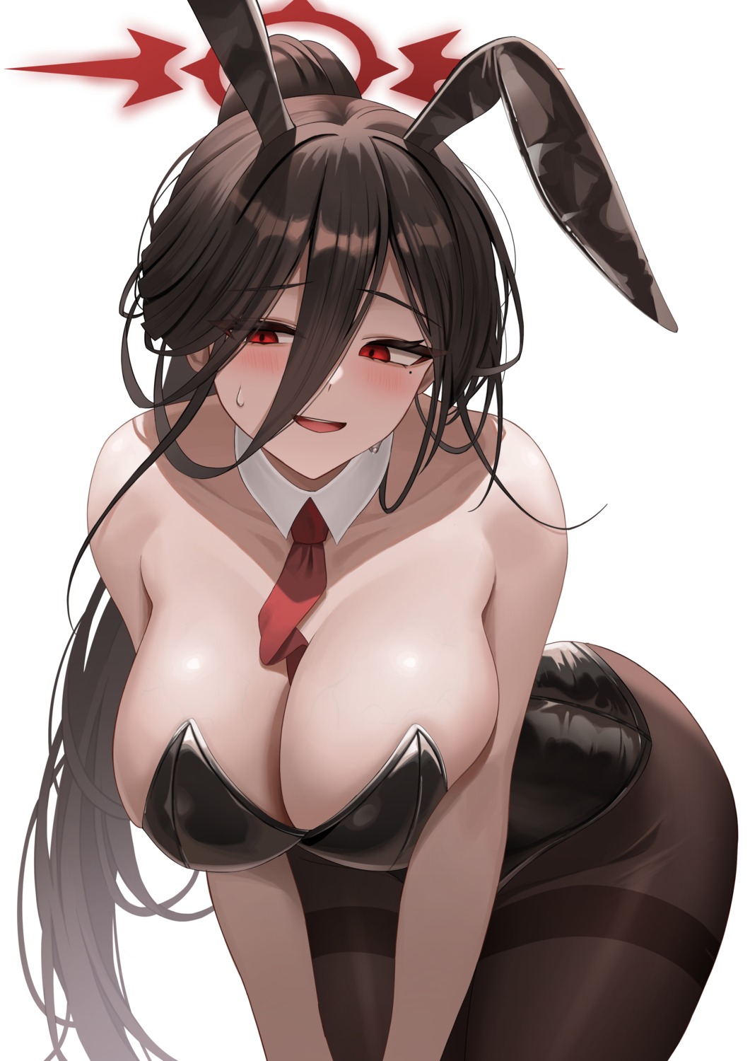 animal_ears blue_archive breast_hold bunny_ears bunny_girl eksldpf75 halo hanekawa_hasumi no_bra pantyhose