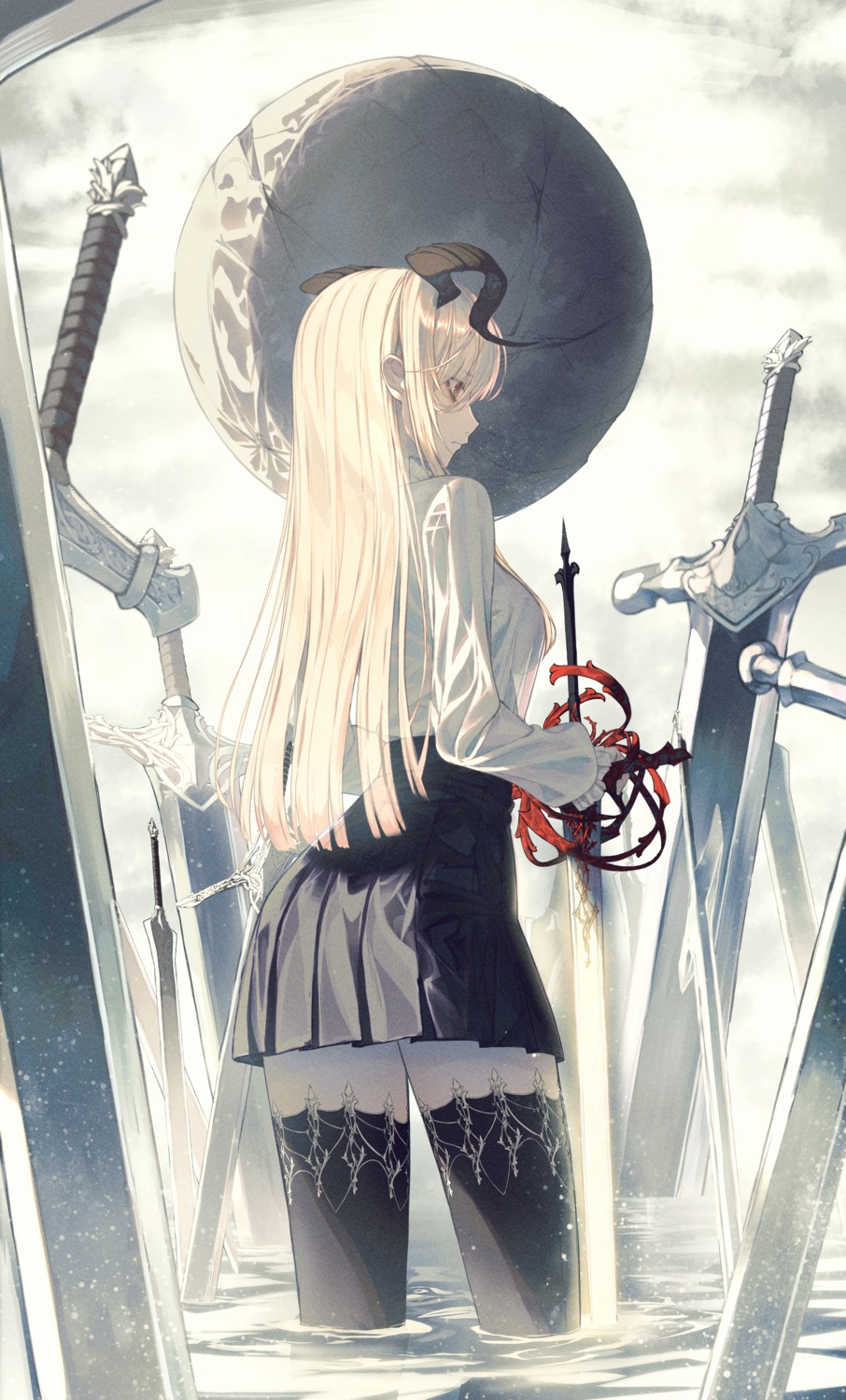 horns see_through sword the_card thighhighs wet