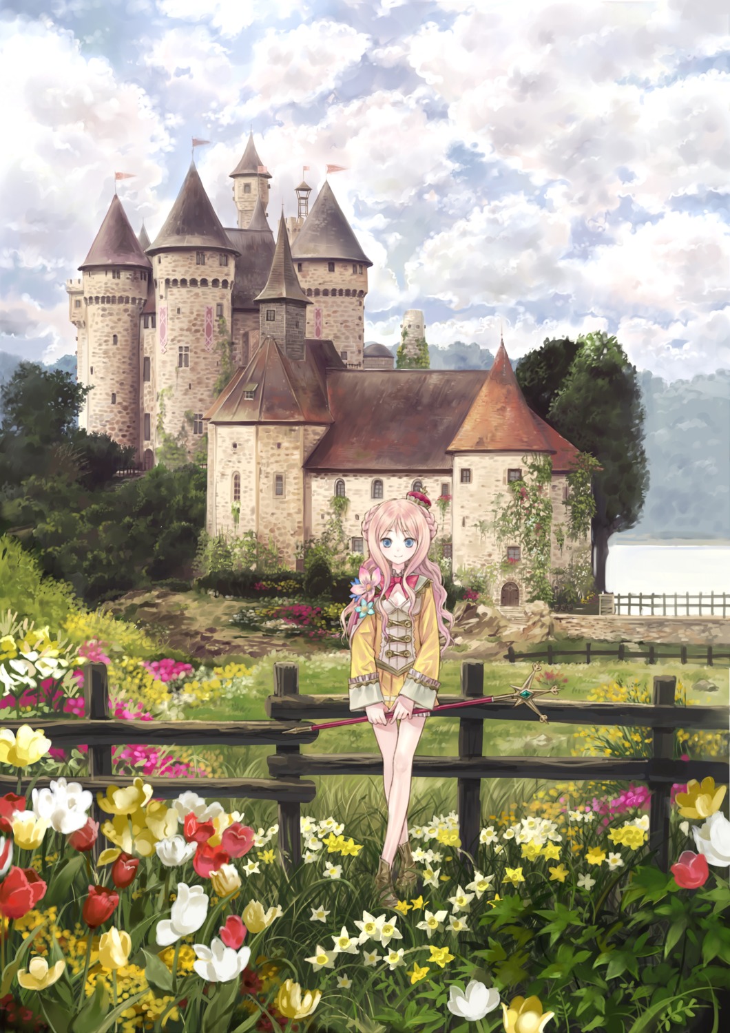 atelier atelier_meruru cleavage dress kishida_mel landscape merurulince_rede_arls weapon