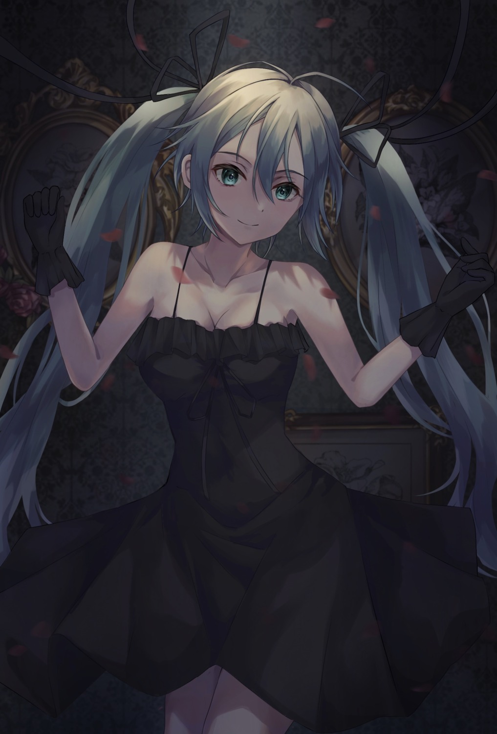 cleavage dress hatsune_miku keruzu no_bra vocaloid