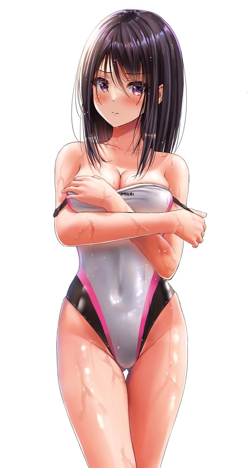 breast_hold cleavage swimsuits undressing wet yukemuriganmo