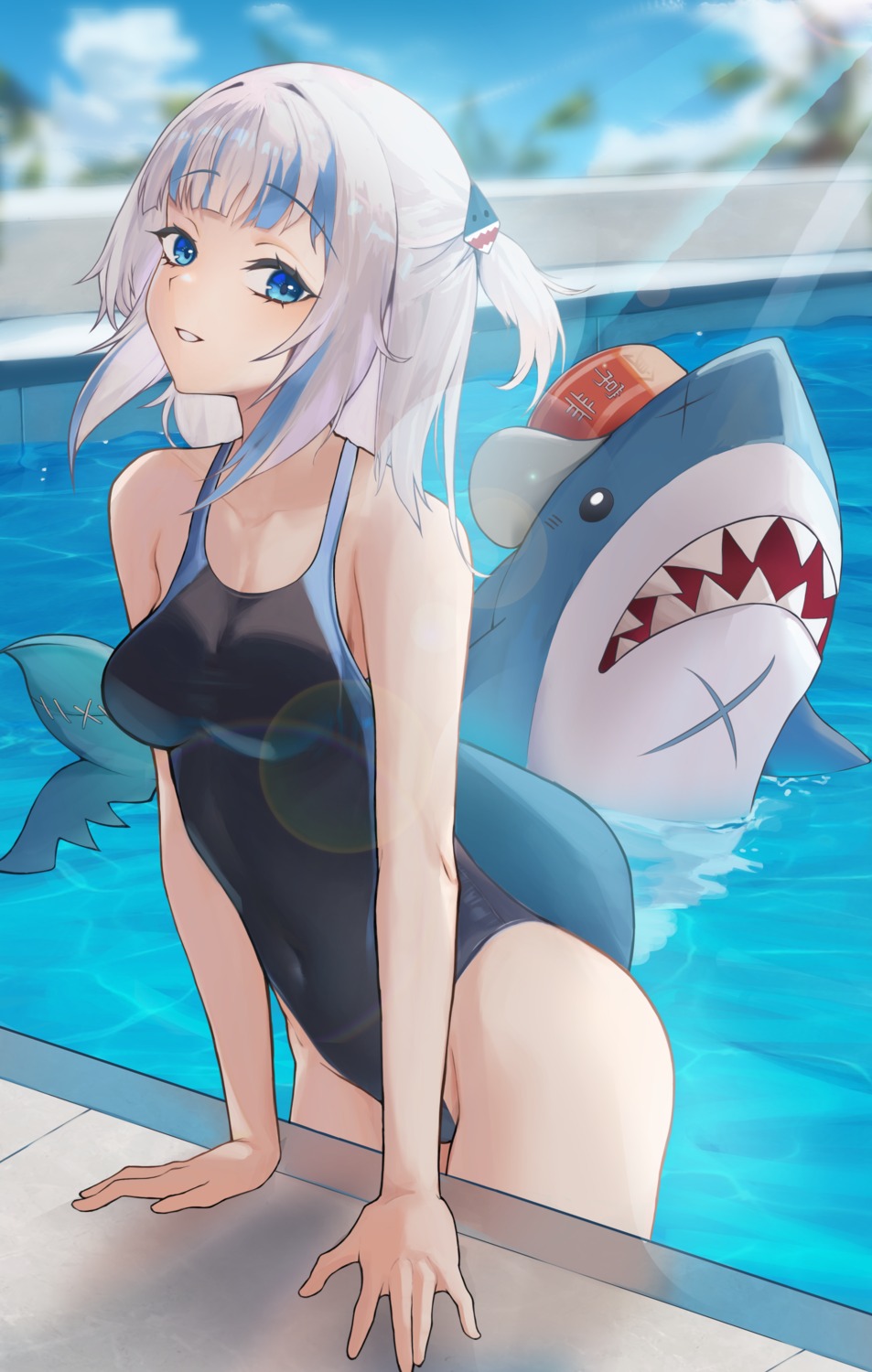 artist_revision cleavage gawr_gura hololive hololive_english soriham swimsuits tail