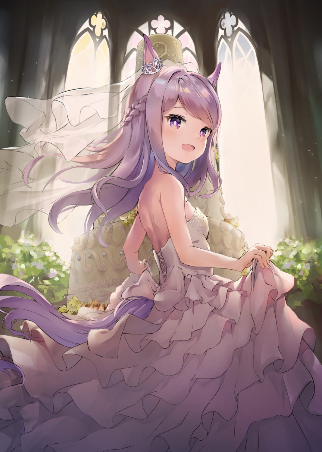 animal_ears dress gaaratelier mejiro_mcqueen_(umamusume) no_bra skirt_lift tail uma_musume_pretty_derby wedding_dress