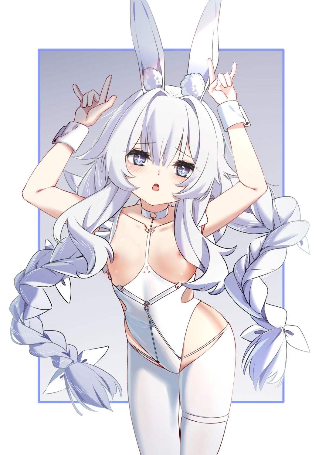 animal_ears azur_lane bunny_ears bunny_girl garter le_malin_(azur_lane) loli nipples no_bra pantyhose ppchen