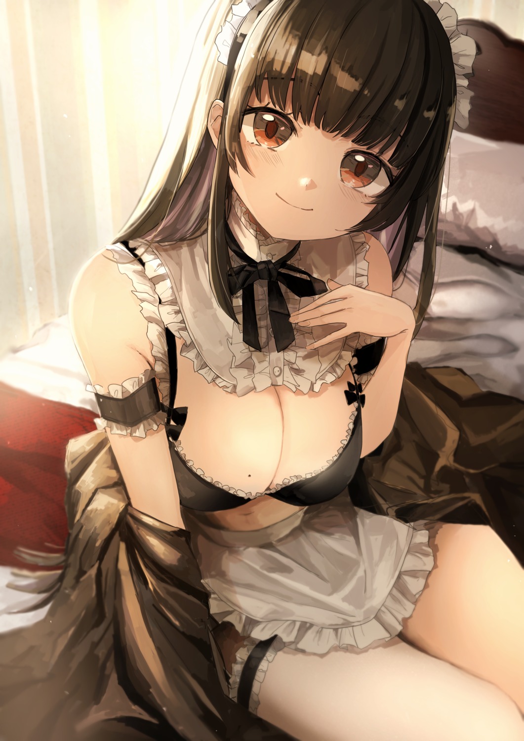 akebisousaku bra cleavage garter maid open_shirt thighhighs