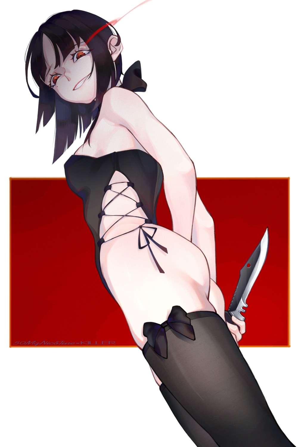 50mgnicotine ass leotard no_bra thighhighs weapon yandere