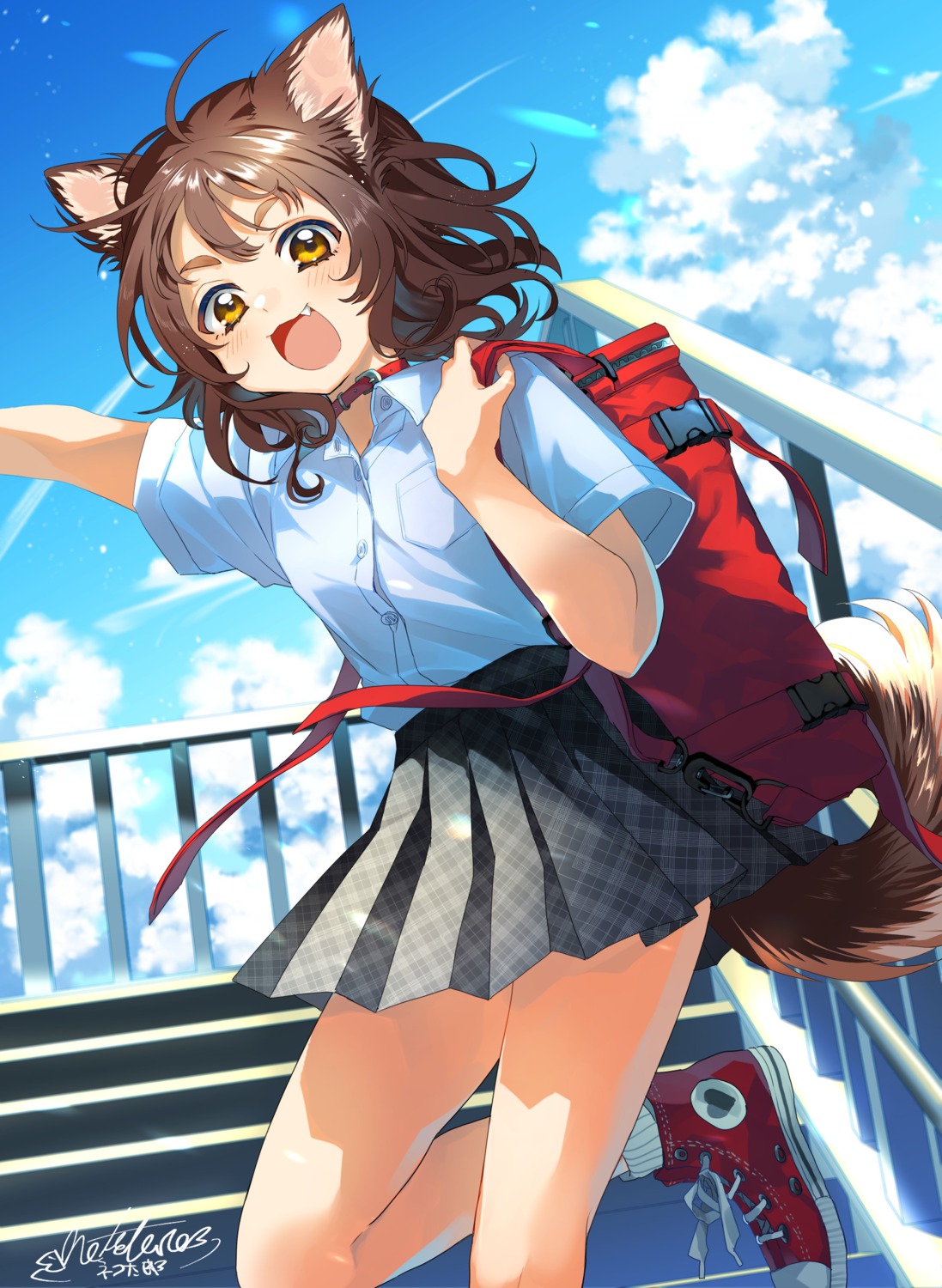 animal_ears seifuku shinonome_neko-tarou skirt_lift tail