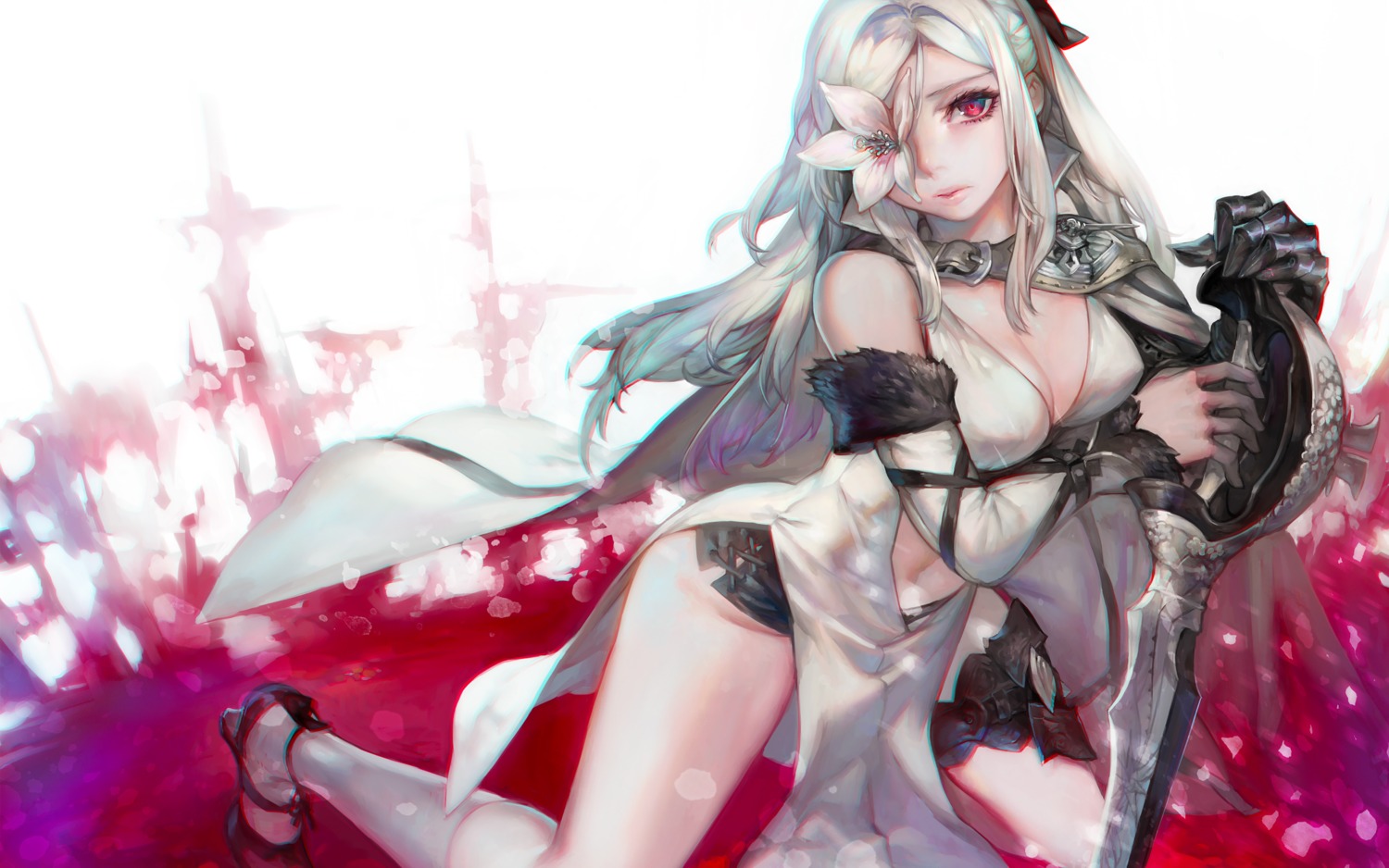 aoin armor cleavage drakengard dress eyepatch heels sword zero_(drakengard)