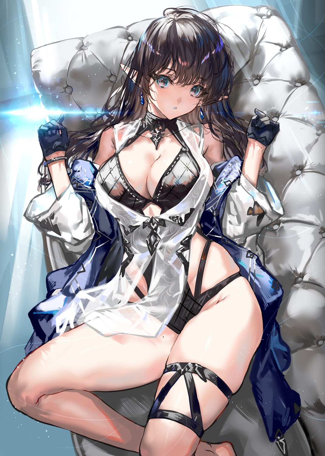 garter leotard no_bra pointy_ears ranou see_through