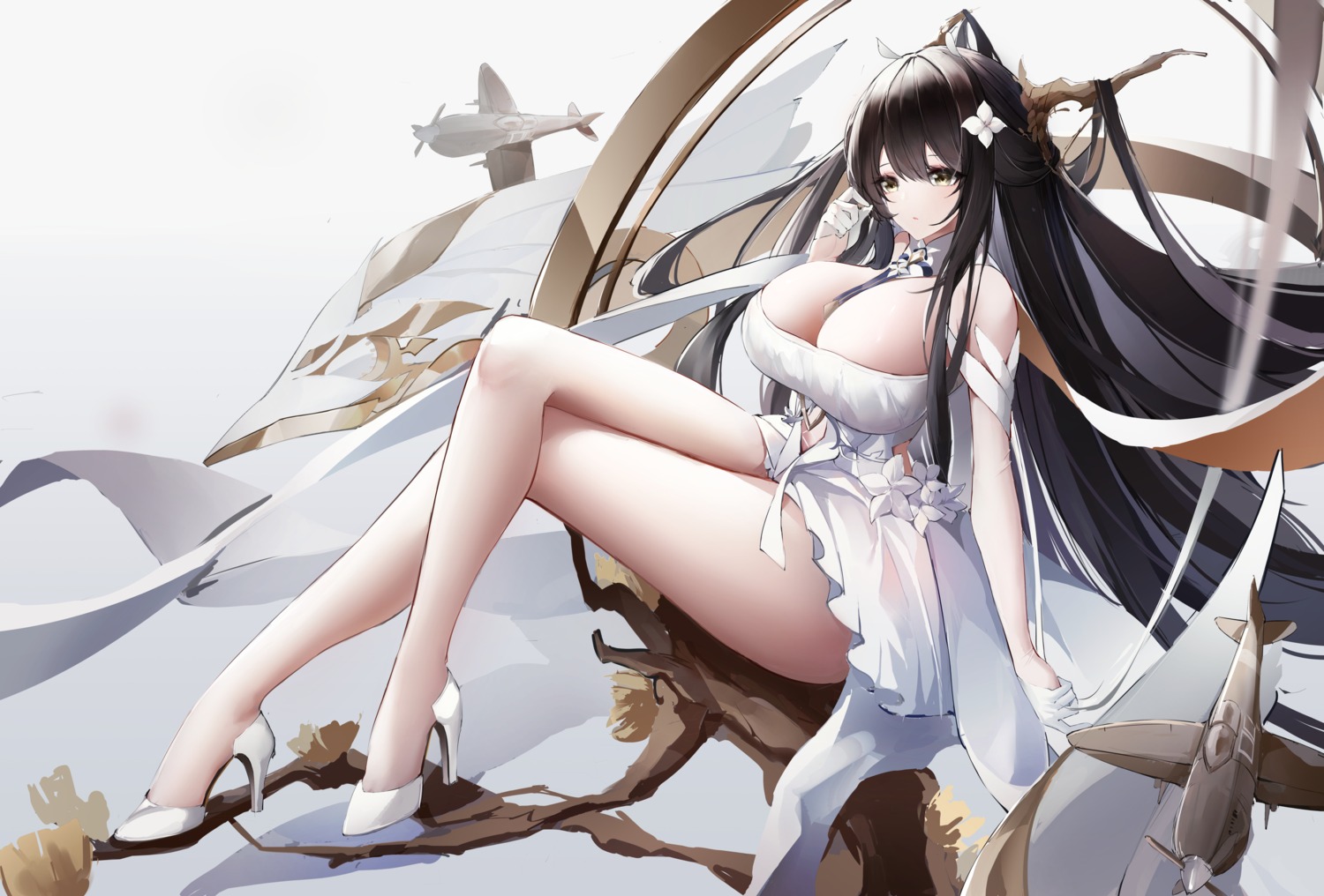 azur_lane heels horns indomitable_(azur_lane) no_bra see_through suencaidi2008