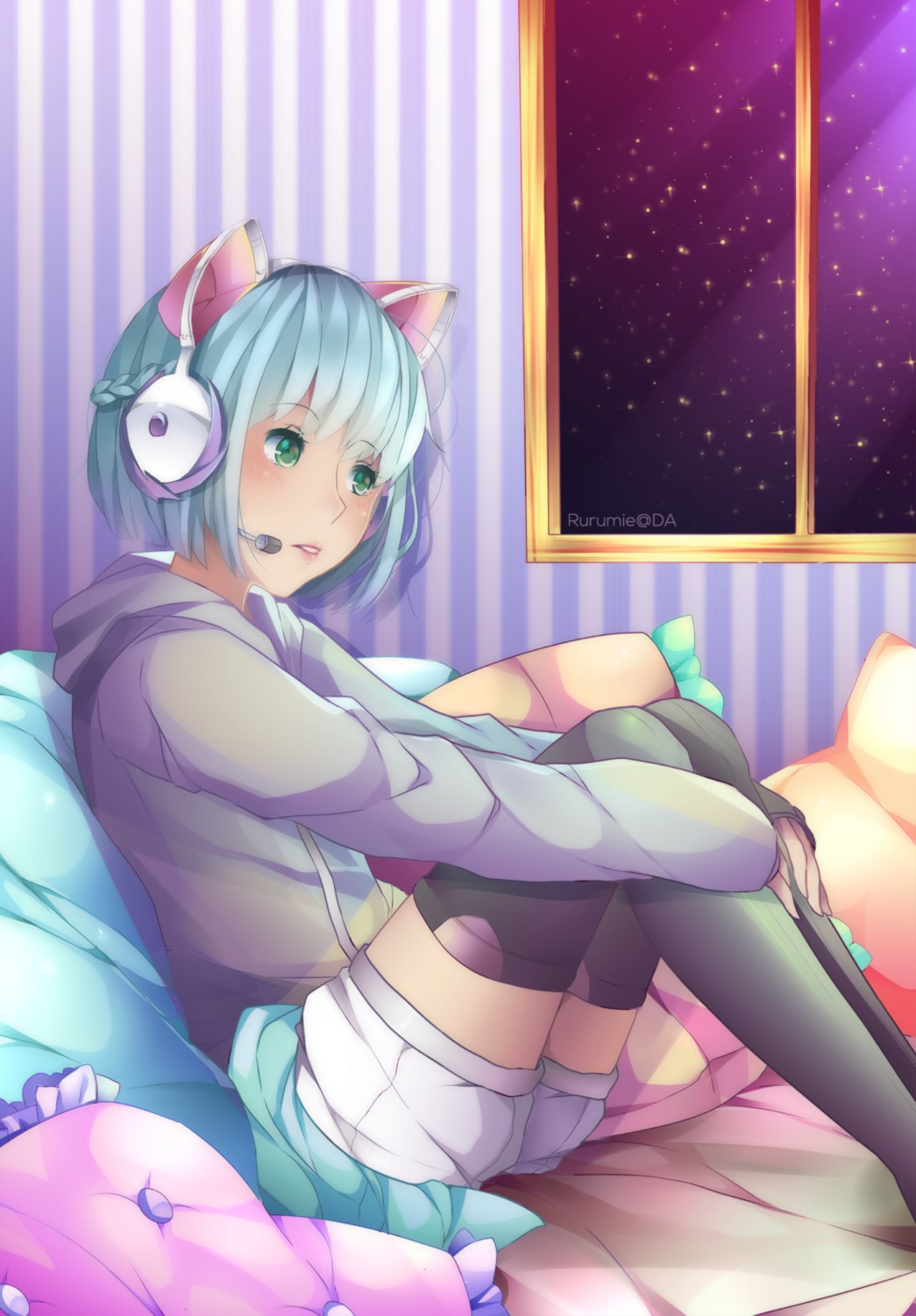 animal_ears headphones rurumie thighhighs