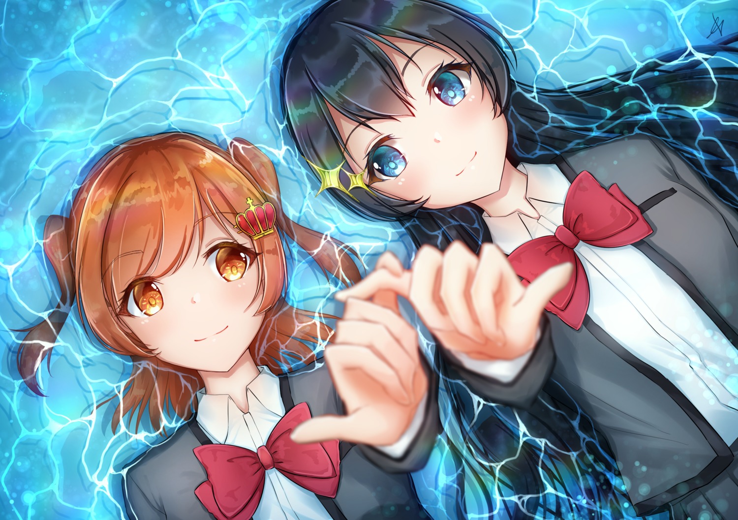 aijou_karen aoi_hane kagura_hikari seifuku shoujo_kageki_revue_starlight shoujo_kageki_revue_starlight_-re_live- wet yuri