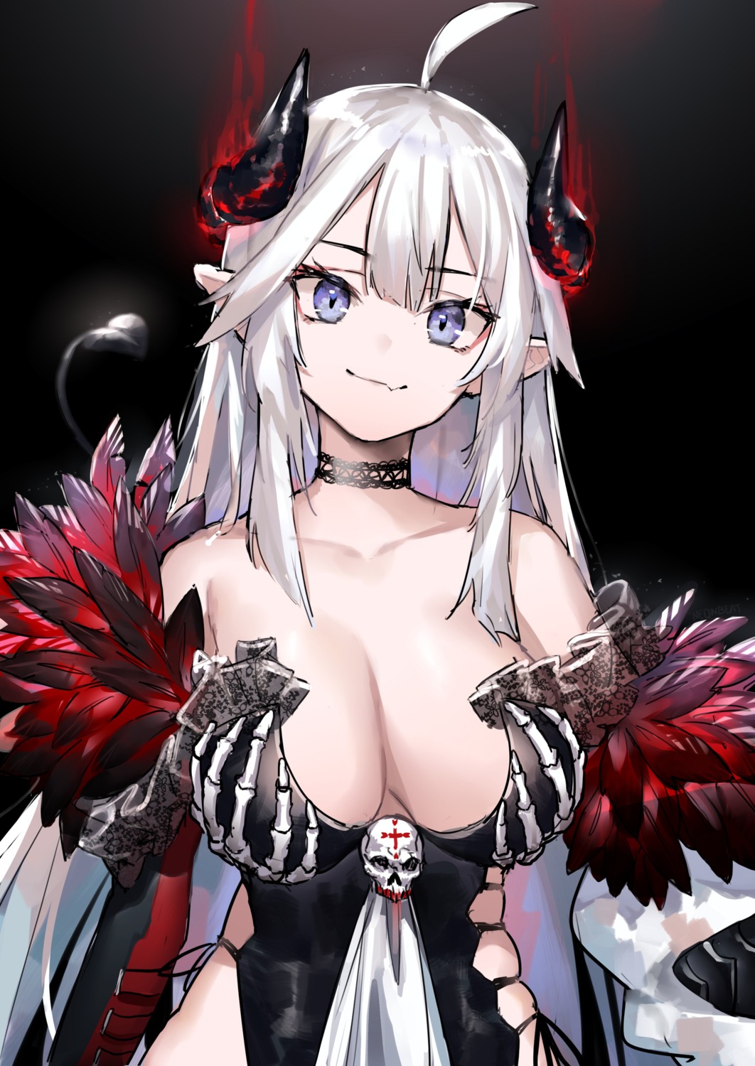 cleavage horns neonbeat no_bra pointy_ears tail veibae vshojo