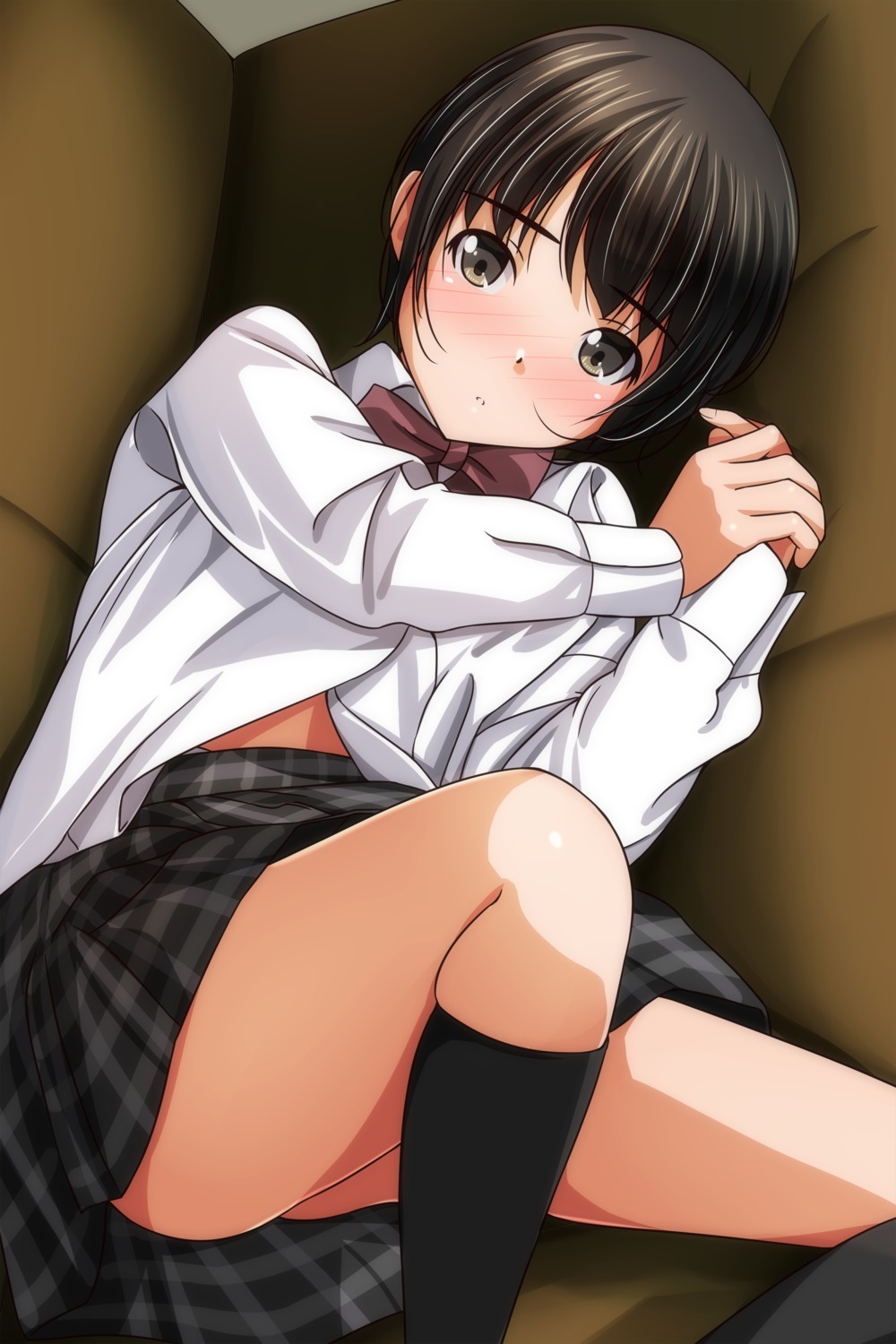 matsunaga_kouyou open_shirt seifuku skirt_lift