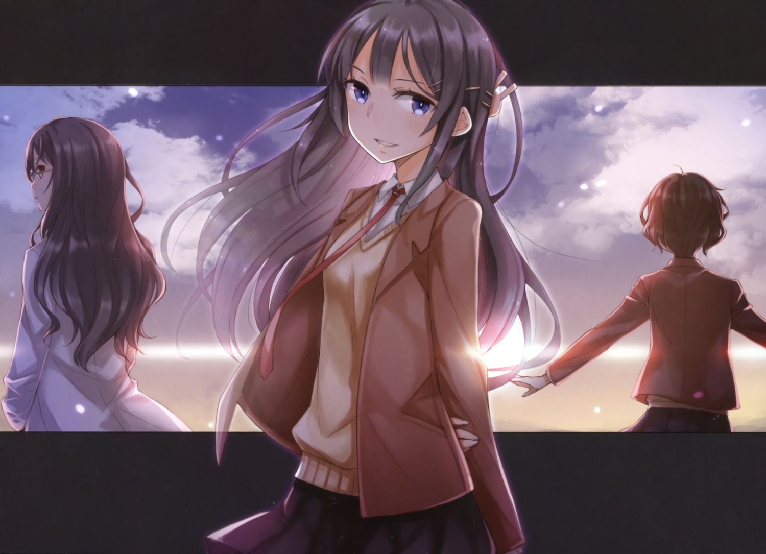 ayakura_juu futaba_rio koga_tomoe megane sakurajima_mai seifuku seishun_buta_yarou sweater