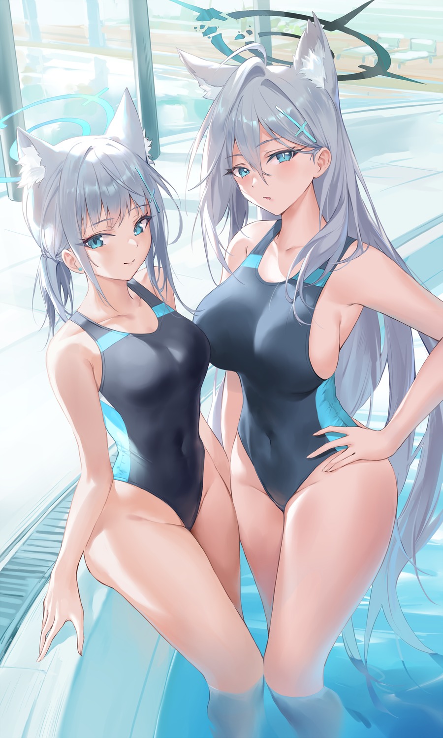 animal_ears blue_archive halo nekomimi pdxen shiroko_terror sunaookami_shiroko swimsuits wet