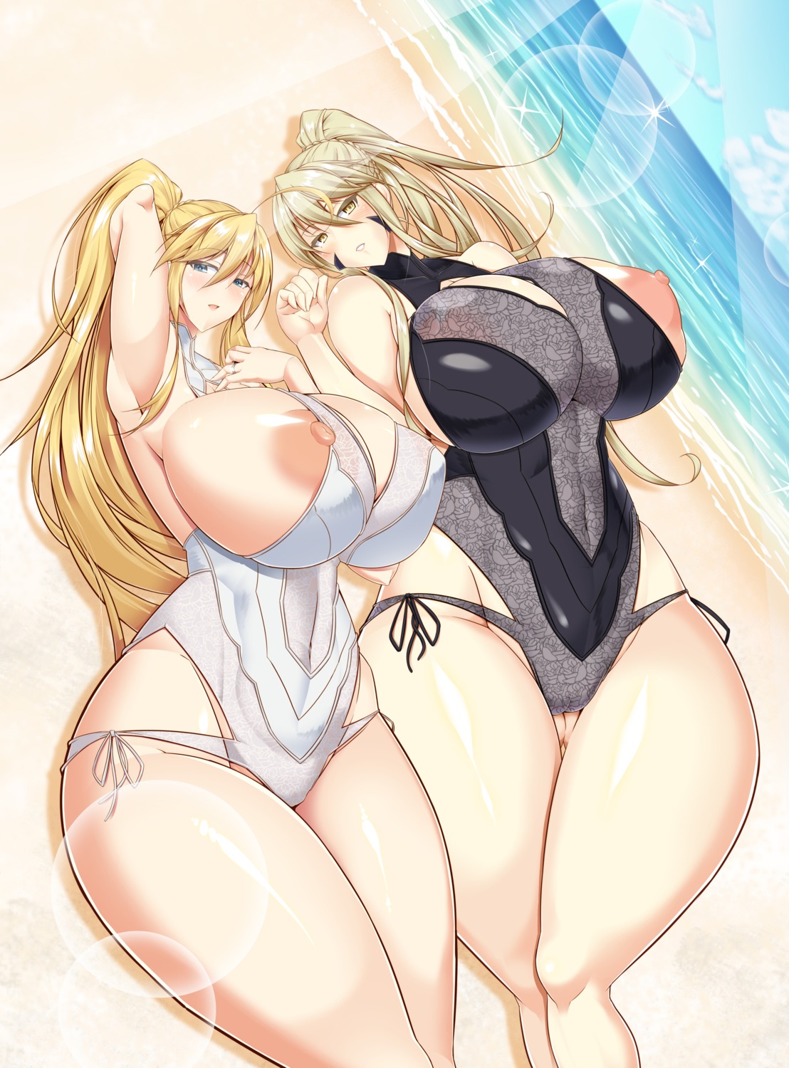 artoria_pendragon_(lancer) artoria_pendragon_(lancer_alter) erect_nipples fate/grand_order nipples see_through swimsuits tetsubirei