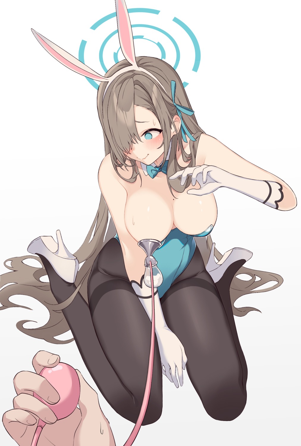 animal_ears blue_archive breasts bunny_ears bunny_girl halo heels ichinose_asuna lactation litsvn no_bra pantyhose